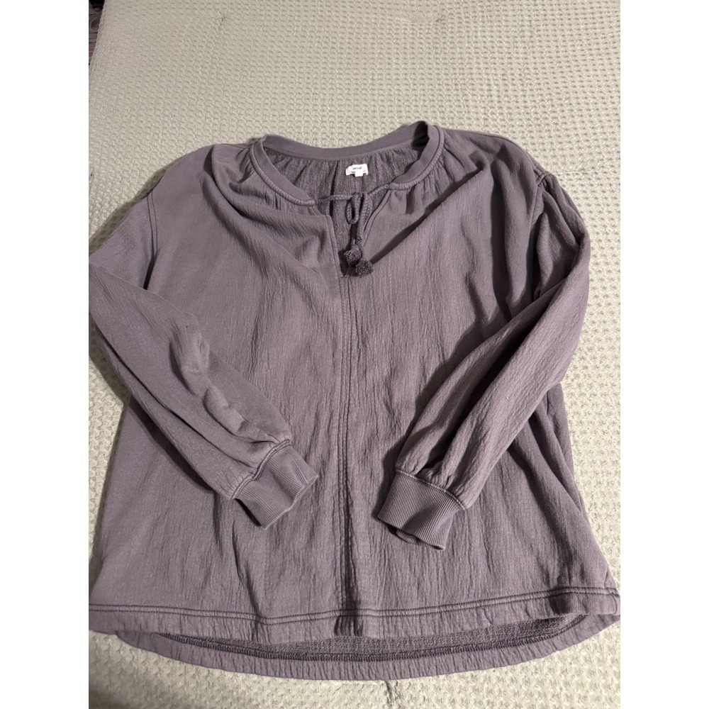 Aerie Women Medium Purple Gauze Split Neck Tassel Tie Long Sleeve Top Mauve
